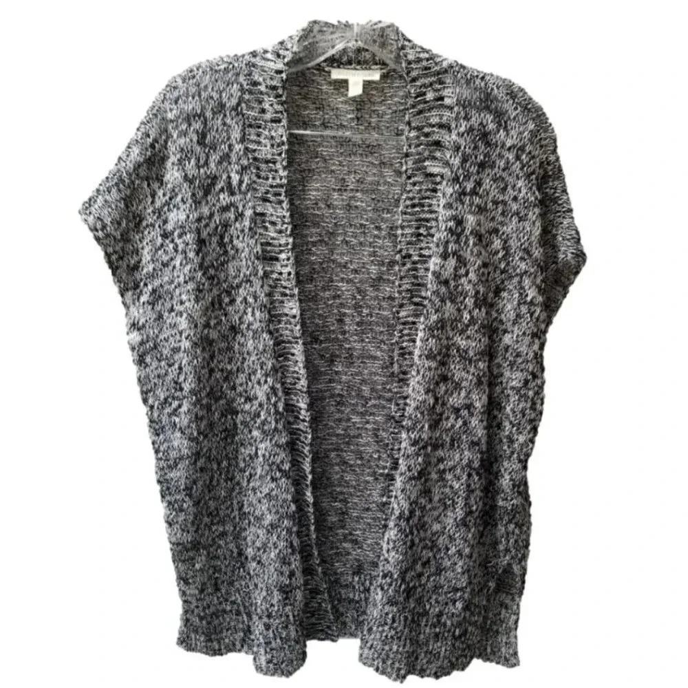 Eileen Fisher Organic Linen Cotton Blend Short Sleeve  Grey Cardigan Small